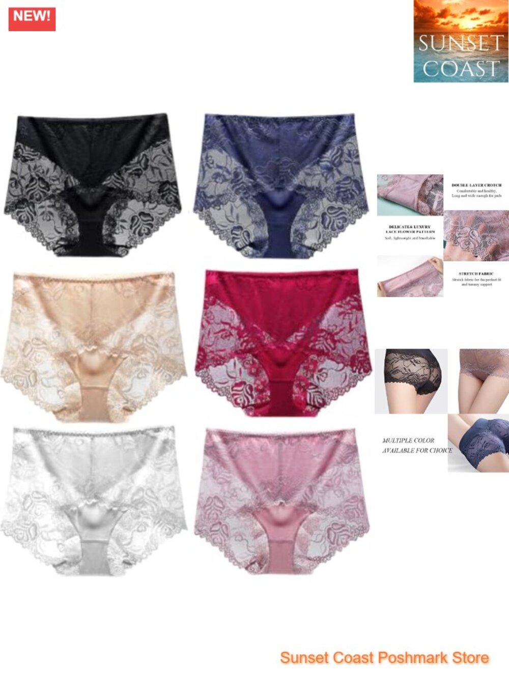 High Waist Lace Full Coverage Briefs Nylon Spandex Retro Panties